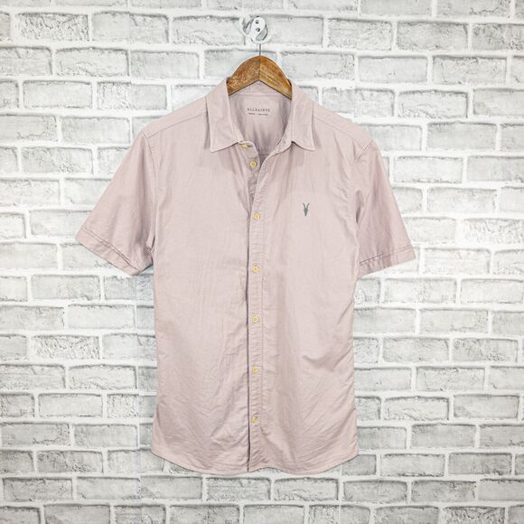 ALL SAINTS Men's Short Sleeve Button up Shirt light lanvander Pink Size Medium - Picture 1 of 6